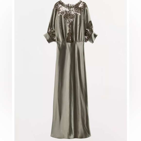 Zara Satin Lace Dress Ladies Gray Green Size X-Small - Picture 9 of 16